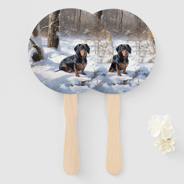 Dachshund Let It Snow Christmas Hand Fan (Front and Back)
