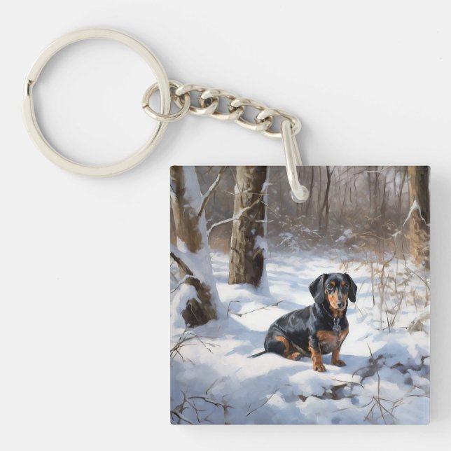 Dachshund Let It Snow Christmas Keychain (Front)