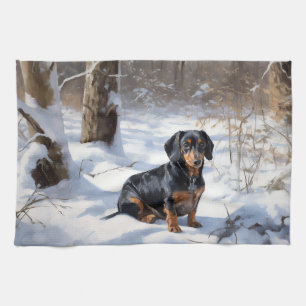 Dachshund Let It Snow Christmas Kitchen Towel