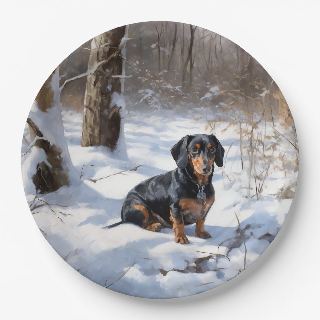 Dachshund Let It Snow Christmas Paper Plate (Front)