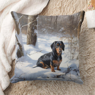 Dachshund Let It Snow Christmas Throw Pillow