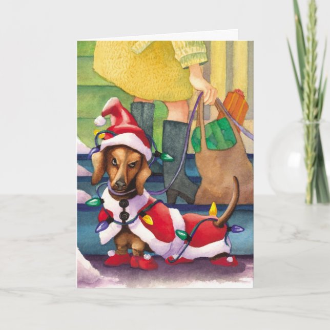 Dachshund Lights - Funny Christmas Holiday Card (Front)