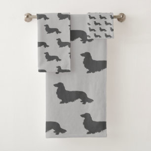 Dachshund Long Cheveux Salle De Bains Gris Ensembl