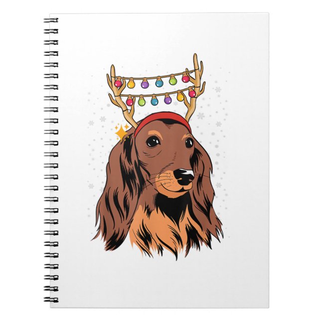 Dachshund Long Hair Reindeer Christmas Tree Lights Notebook (Front)