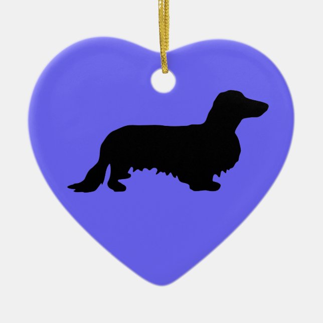 Dachshund Long Hair - Silhouette 1 Ceramic Ornament (Front)