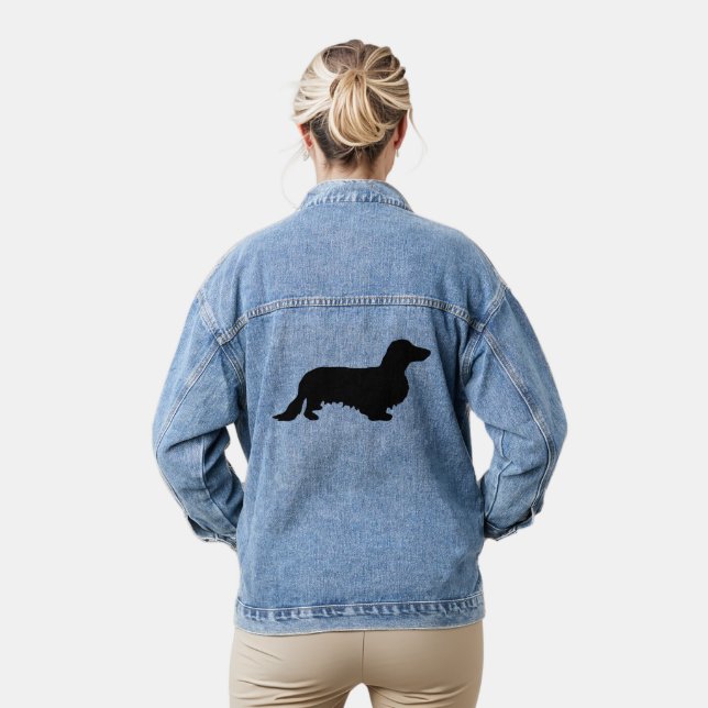 Dachshund Long Hair - Silhouette 1 Denim Jacket (Model)