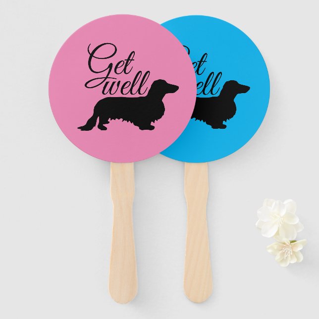 Dachshund Long Hair - Silhouette 1 Hand Fan (Front and Back)