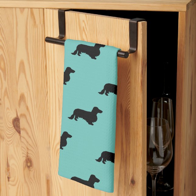 Dachshund Long Hair - Silhouette 1 Kitchen Towel (Thirds Fold)