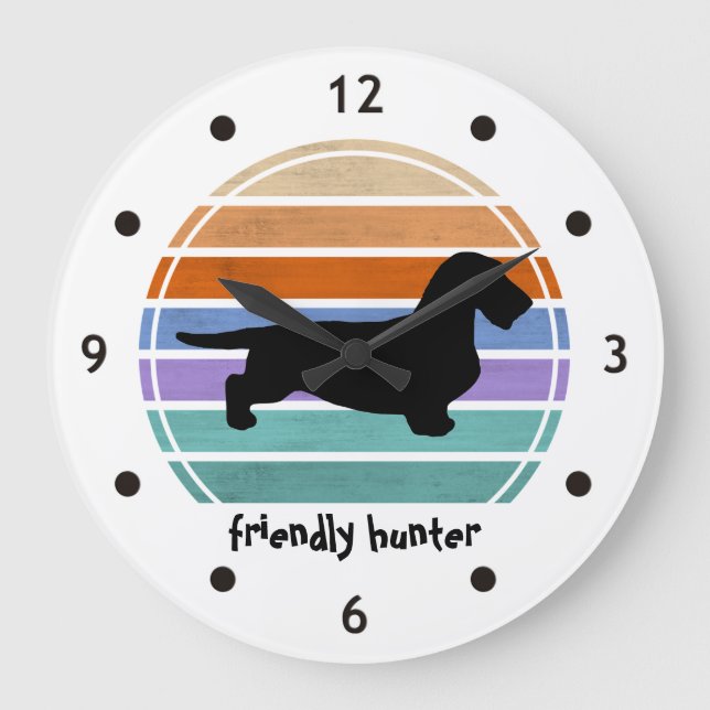 Dachshund Long Hair - Silhouette 1 Large Clock (Front)