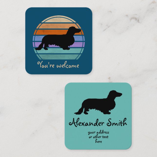 Dachshund Long Hair - Silhouette 1 Square Business Card (Front/Back)