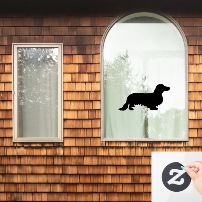 Dachshund Long Hair - Silhouette 1 Window Cling (Home Window)