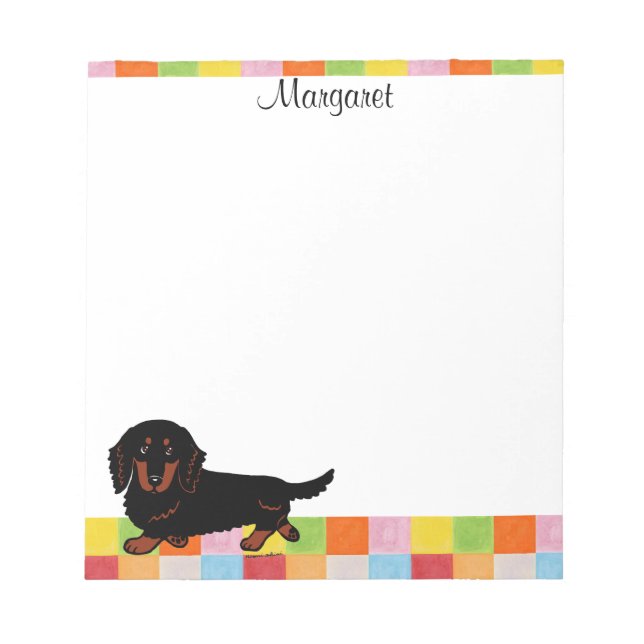 Dachshund Long Haired Black and Tan Notepad (Front)