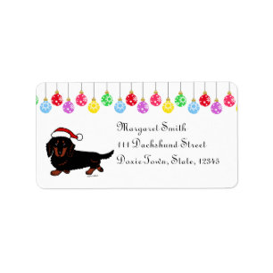 Dachshund Long Haired Black and Tan Santa Label