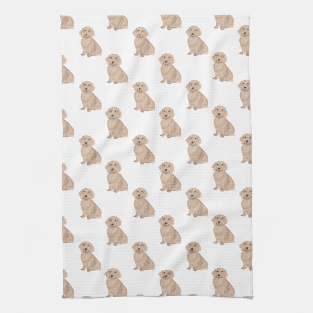 Dachshund (Long Haired, Red) Kitchen Towel (Vertical)