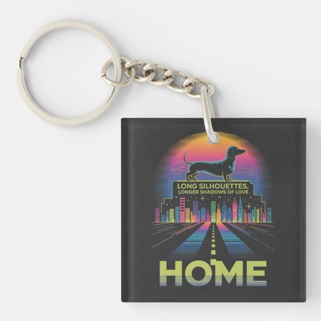Dachshund Long Silhouettes, Longer Shadows Of Love Keychain (Front)