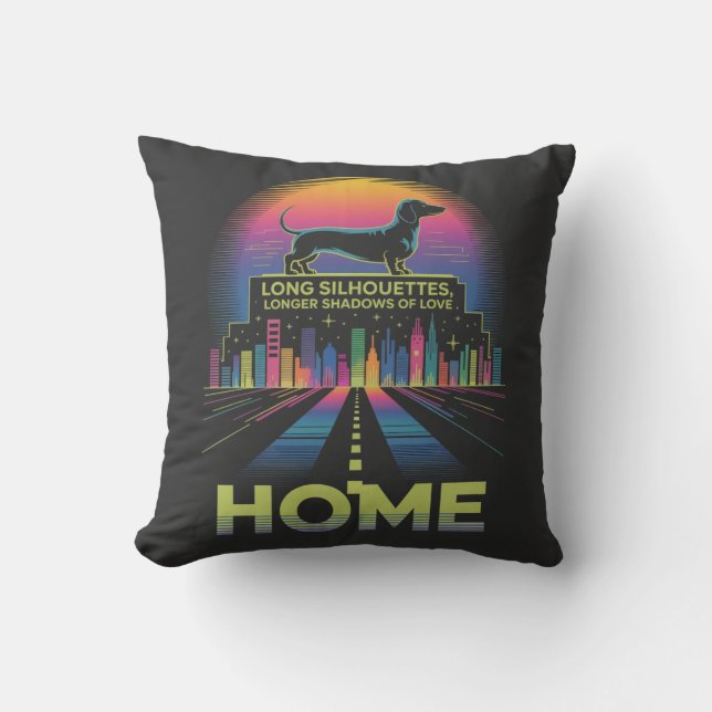 Dachshund Long Silhouettes, Longer Shadows Of Love Throw Pillow (Front)