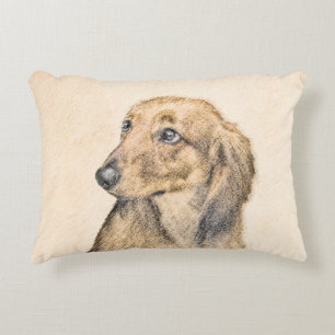 Dachshund (Longhaired) 2 Painting Original Dog Art Accent Pillow