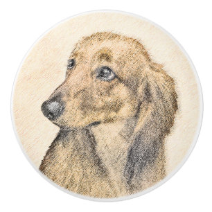 Dachshund (Longhaired) 2 Painting Original Dog Art Ceramic Knob