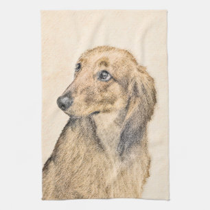 Dachshund (Longhaired) 2 Painting Original Dog Art Kitchen Towel