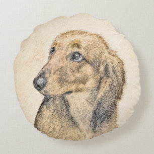 Dachshund (Longhaired) 2 Painting Original Dog Art Round Pillow