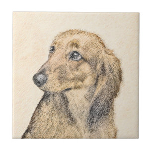 Dachshund (Longhaired) 2 Painting Original Dog Art Tile