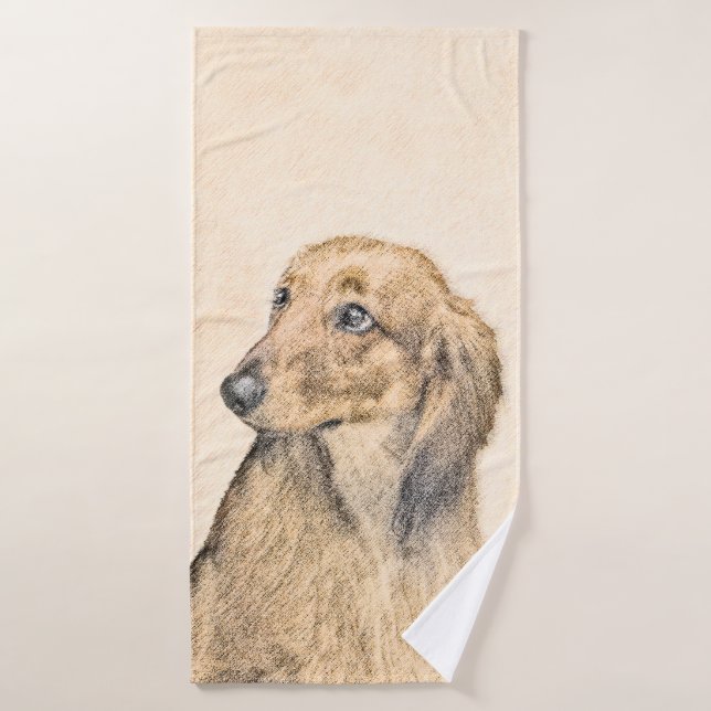 Dachshund (Longhaired) Painting - Original Dog Art Bath Towel Set (Bath Towel)