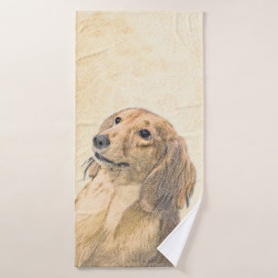 Dachshund (Longhaired) Painting - Original Dog Art Bath Towel Set