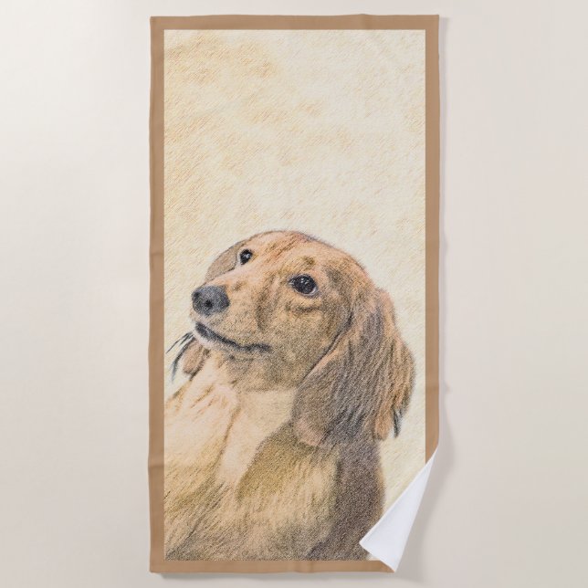 Dachshund (Longhaired) Painting - Original Dog Art Beach Towel (Front)