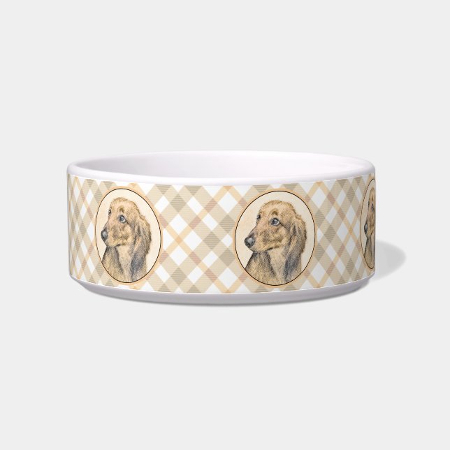 Dachshund (Longhaired) Painting - Original Dog Art Bowl (Left)