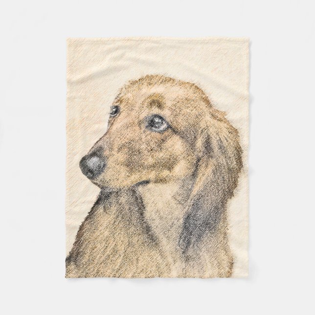 Dachshund (Longhaired) Painting - Original Dog Art Fleece Blanket (Front)