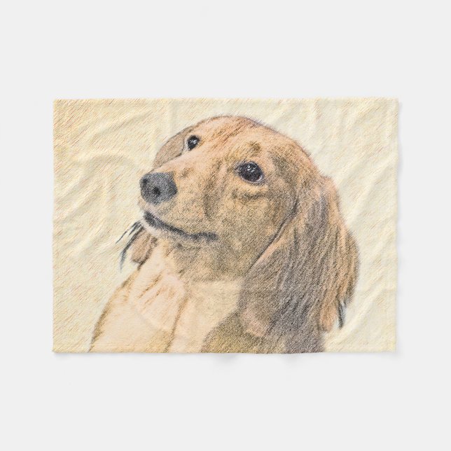 Dachshund (Longhaired) Painting - Original Dog Art Fleece Blanket (Front (Horizontal))