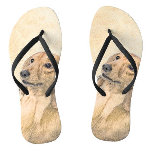 Dachshund (Longhaired) Painting - Original Dog Art Flip Flops