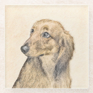 Dachshund (Longhaired) Painting - Original Dog Art Glass Coaster