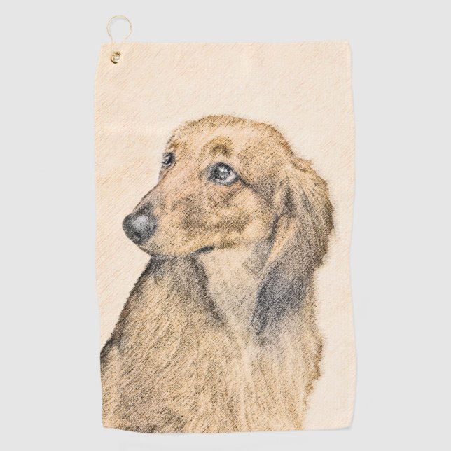 Dachshund (Longhaired) Painting - Original Dog Art Golf Towel (Front)