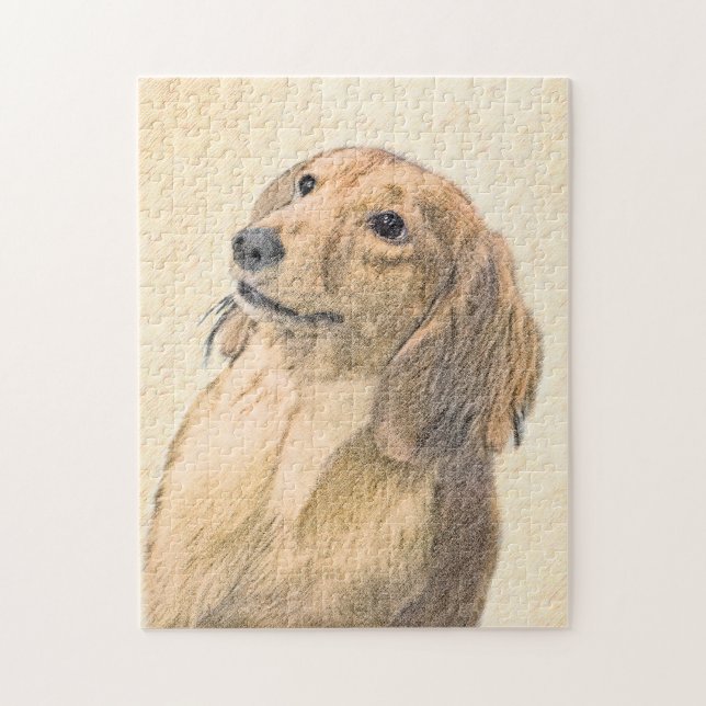 Dachshund (Longhaired) Painting - Original Dog Art Jigsaw Puzzle (Vertical)