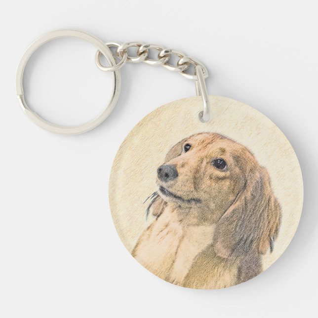 Dachshund (Longhaired) Painting - Original Dog Art Keychain (Front)