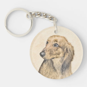 Dachshund (Longhaired) Painting - Original Dog Art Keychain