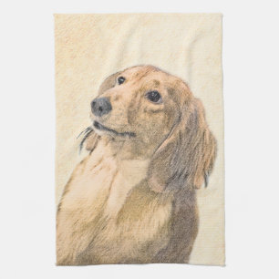 Dachshund (Longhaired) Painting - Original Dog Art Kitchen Towel
