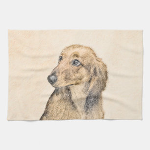 Dachshund (Longhaired) Painting - Original Dog Art Kitchen Towel