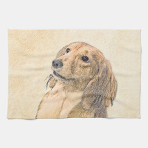 Dachshund (Longhaired) Painting - Original Dog Art Kitchen Towel