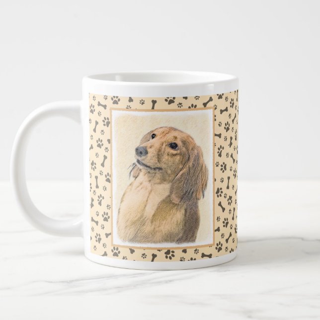 Dachshund (Longhaired) Painting - Original Dog Art Large Coffee Mug (Left)