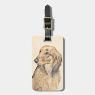 Dachshund (Longhaired) Painting - Original Dog Art Luggage Tag