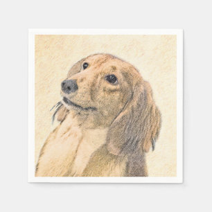 Dachshund (Longhaired) Painting - Original Dog Art Napkin