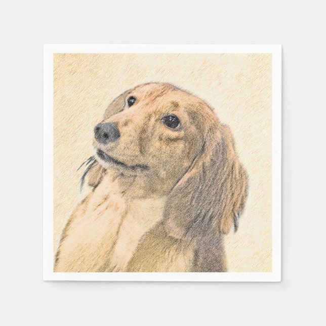 Dachshund (Longhaired) Painting - Original Dog Art Napkin (Front)