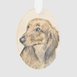 Dachshund (Longhaired) Painting - Original Dog Art Ornament