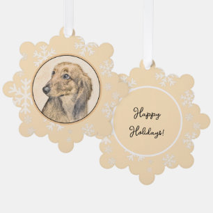 Dachshund (Longhaired) Painting Original Dog Art Ornament Card