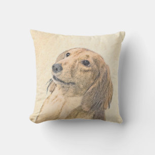 Dachshund (Longhaired) Painting - Original Dog Art Outdoor Pillow