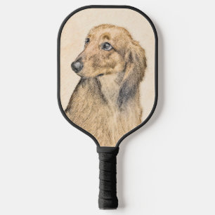 Dachshund (Longhaired) Painting - Original Dog Art Pickleball Paddle