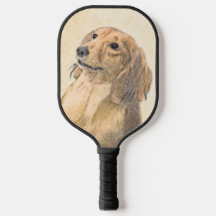 Dachshund (Longhaired) Painting - Original Dog Art Pickleball Paddle
