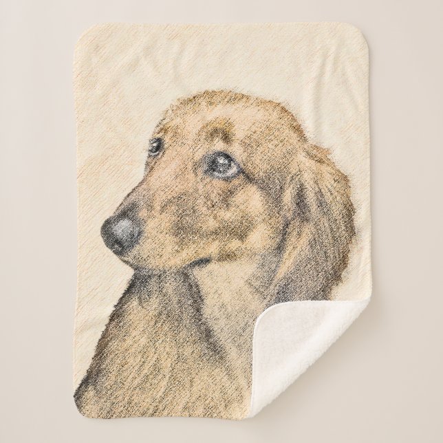 Dachshund (Longhaired) Painting - Original Dog Art Sherpa Blanket (Front)